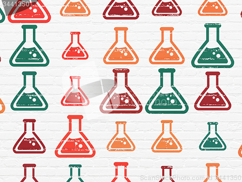 Image of Science concept: Flask icons on wall background