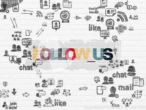 Image of Social network concept: Follow us on wall background