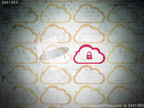 Image of Cloud computing concept: cloud with padlock icon on Digital Paper background