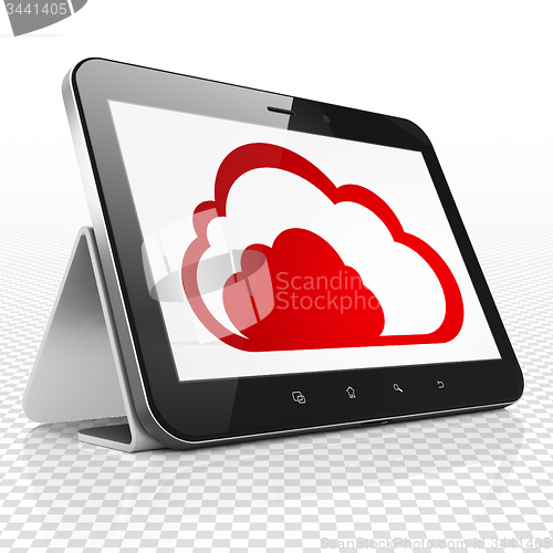 Image of Cloud technology concept: Cloud on Tablet Computer display
