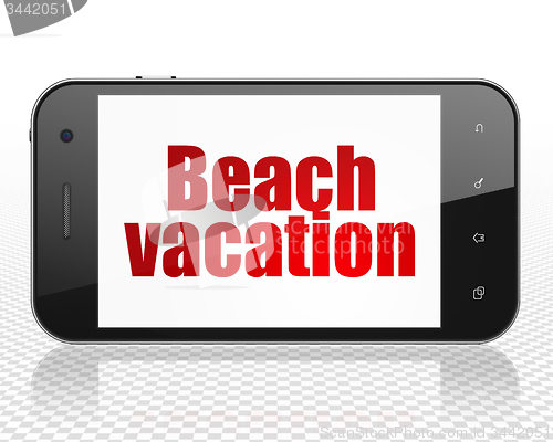 Image of Tourism concept: Beach Vacation on Smartphone display