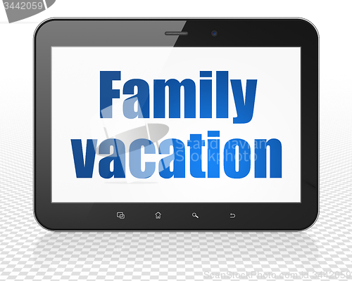 Image of Vacation concept: Family Vacation on Tablet Pc Computer display