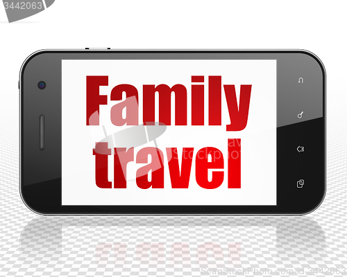 Image of Travel concept: Family Travel on Smartphone display