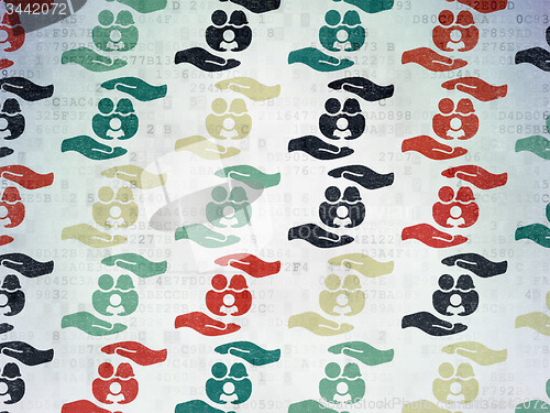 Image of Insurance concept: Family Insurance icons on Digital Paper background