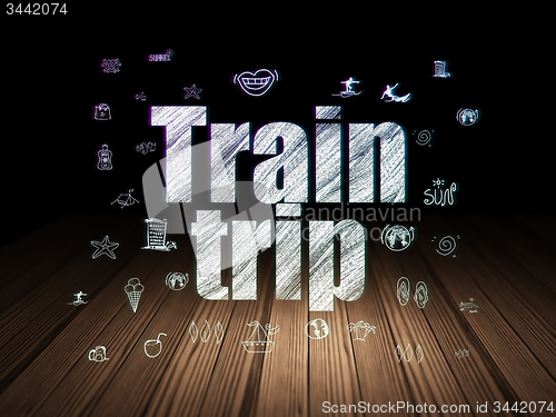 Image of Travel concept: Train Trip in grunge dark room
