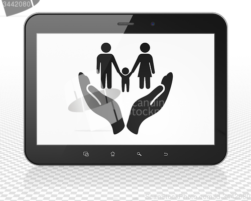 Image of Insurance concept: Family Insurance on Tablet Pc Computer display