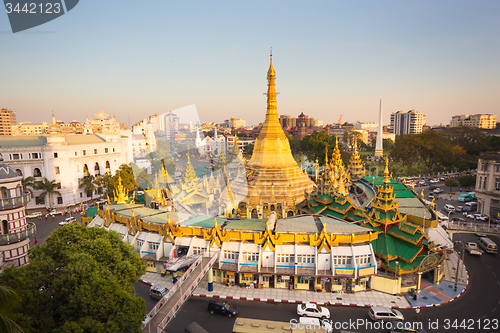 Image of Sule pagoda in central Yangon, Myanmar, Burma.