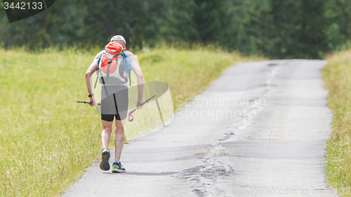 Image of Senior hiker in mountains