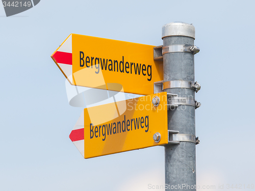 Image of Bergwanderweg sign in the mountains, navigation for hikers