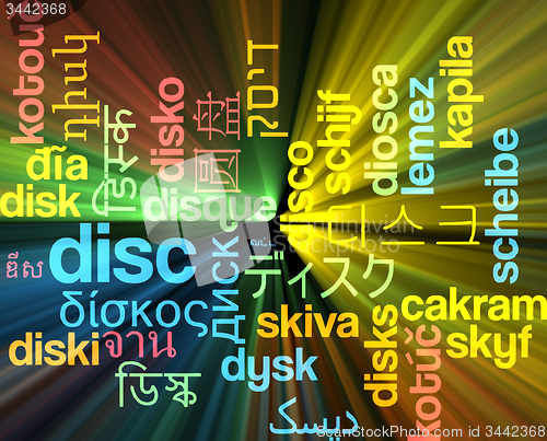 Image of Disc multilanguage wordcloud background concept glowing