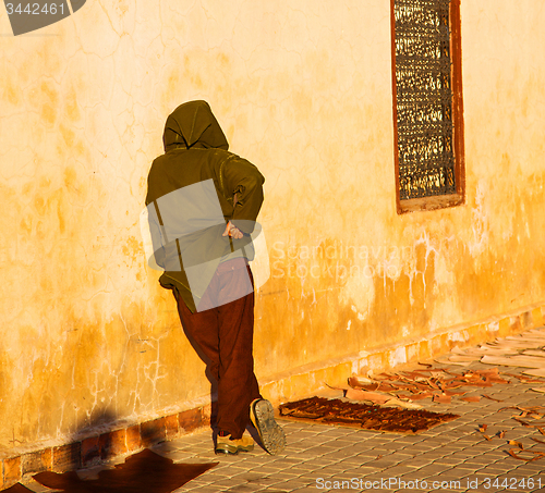 Image of tile roof  moroccan old wall and brick in antique city