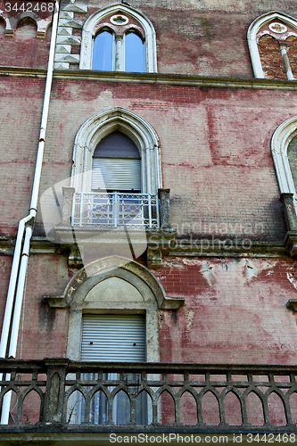 Image of red terrace europe  italy  lombardy        the milano  water pip