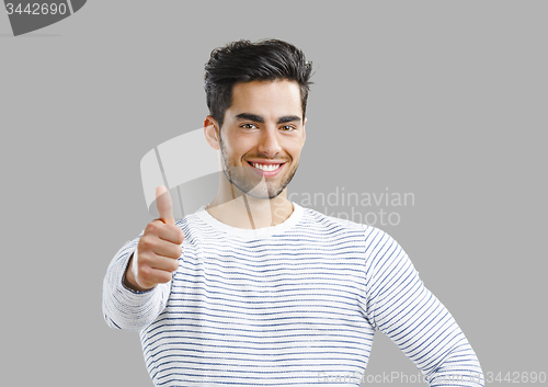 Image of Handsome man with thumbs up