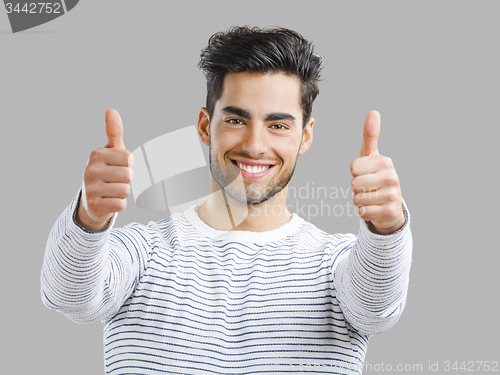 Image of Handsome man with thumbs up
