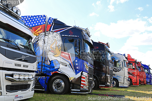 Image of Row of Volvo Show Trucks