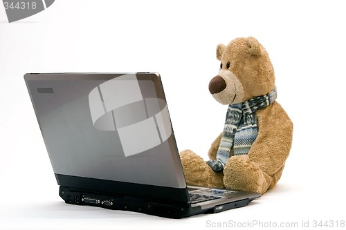 Image of Laptop and teddy bear