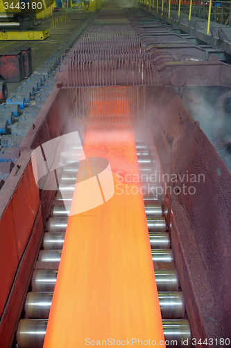 Image of steel plate on conveyor