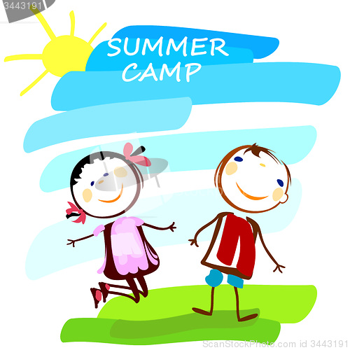 Image of summer camp poster with happy boy and girl