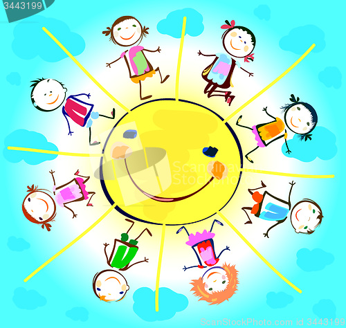 Image of happy kids playing around the sun