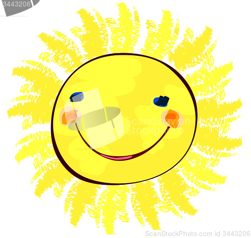 Image of happy sun on white, childlike painting