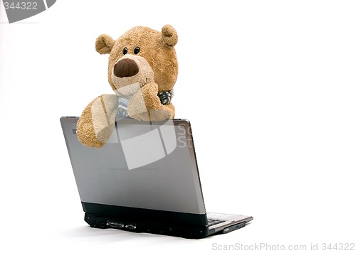 Image of Laptop and teddy bear