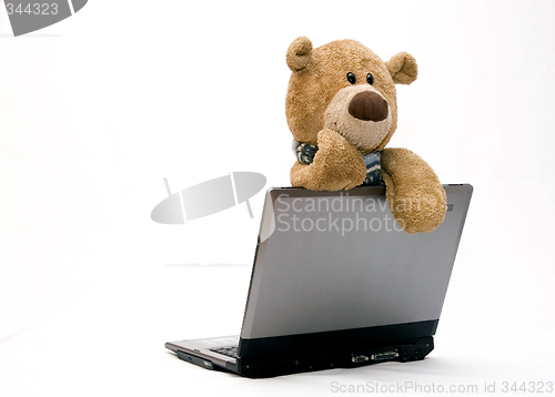 Image of Laptop and teddy bear