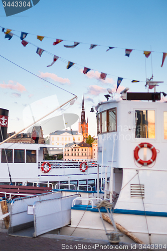 Image of Traditional ferry steamer in Gamla stan, Stockholm, Sweden.