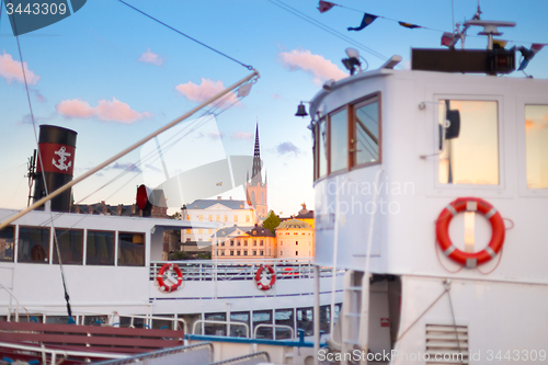 Image of Traditional ferry steamer in Gamla stan, Stockholm, Sweden.