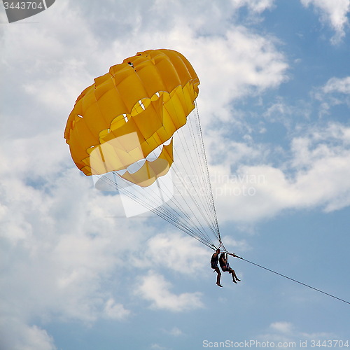 Image of Parasailing in a blue sky near sea beach