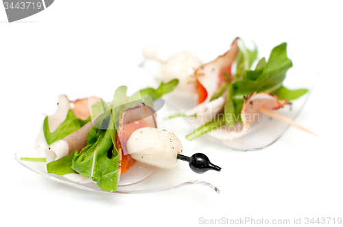 Image of Stand-up snack canape with bacon and mozzarella