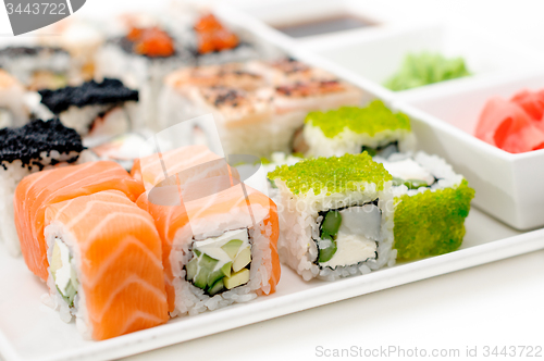 Image of delicious sushi rolls on the plate