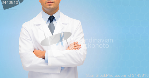 Image of doctor with prostate cancer awareness ribbon