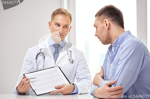 Image of doctor and patient with cardiogram on clipboard