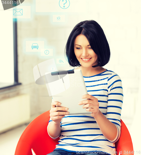 Image of happy teenage girl with tablet pc computer