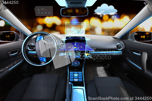 Image of car salon with navigation system and meteo sensors