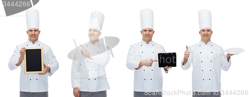 Image of happy male chef cook set