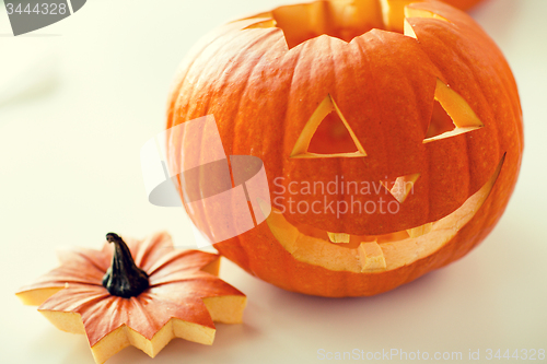 Image of close up of pumpkins on table