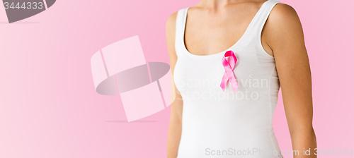 Image of woman with pink cancer awareness ribbon