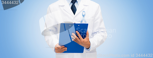 Image of doctor with prostate cancer awareness ribbon