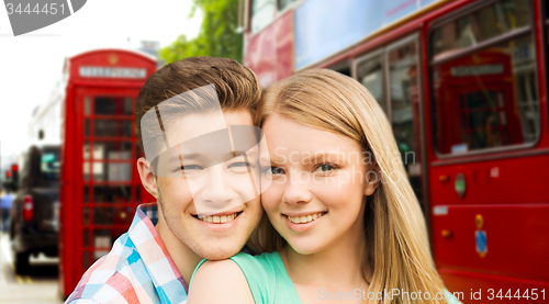 Image of happy couple over london city street