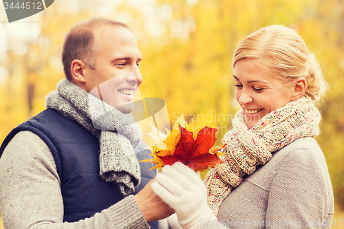 Image of smiling couple in autumn park