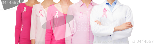 Image of close up of women with cancer awareness ribbons