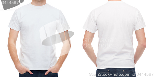 Image of close up of young man in blank white t-shirt