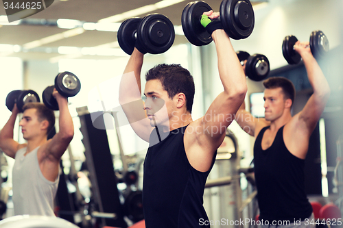 Image of group of men with dumbbells in gym