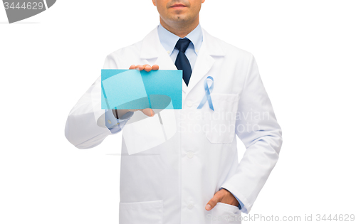 Image of doctor with prostate cancer awareness ribbon