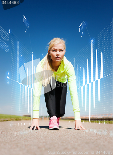 Image of concentrated woman doing running outdoors