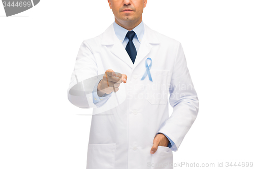 Image of doctor with prostate cancer awareness ribbon