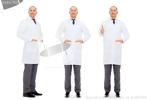 Image of happy doctors with stethoscope showing thumbs up