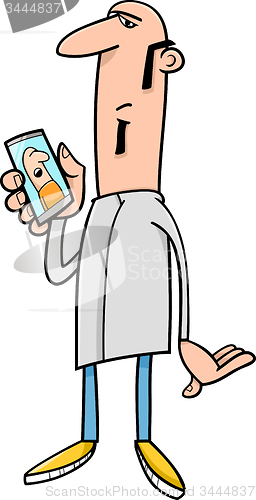 Image of guy with mobile cartoon