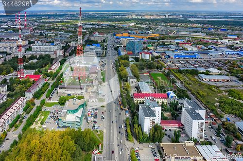 Image of Cityscape with TV tower in Tyumen. Russia